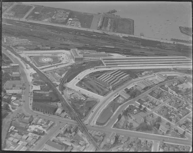 Auckland Railway Station from the air, 1930