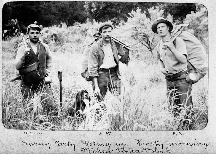 Survey party including H E Girdlestone, at Mokai Patea block