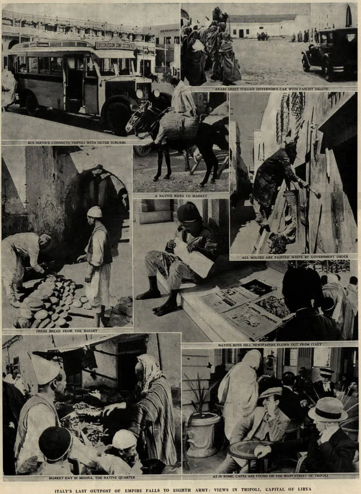 Italy's last outpost of empire falls to Eighth Army: views in Tripoli, capital of Libya