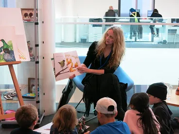 Image: Helen Taylor reads from Kakapo Dance - The Great WORD Story Hunt: WORD Christchurch Festival 2023