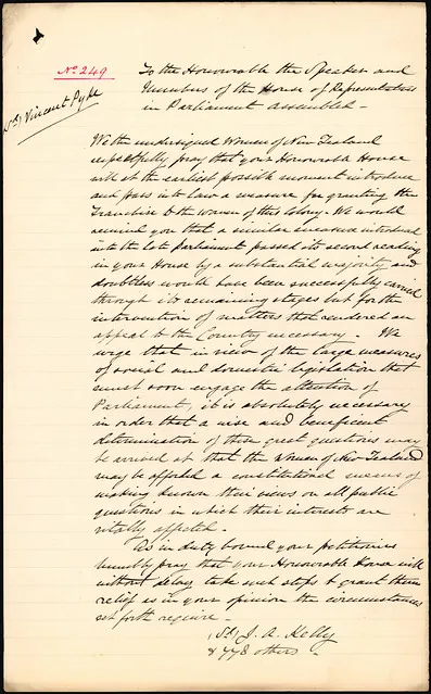 Page from 1888 Womens Suffrage Petition