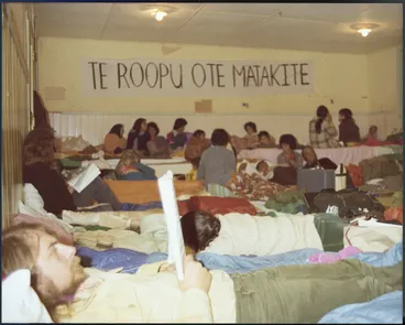 Image: Māori Land March demonstrators bedding down for the night at Te Hiku o te Ika Marae, Te Hāpua