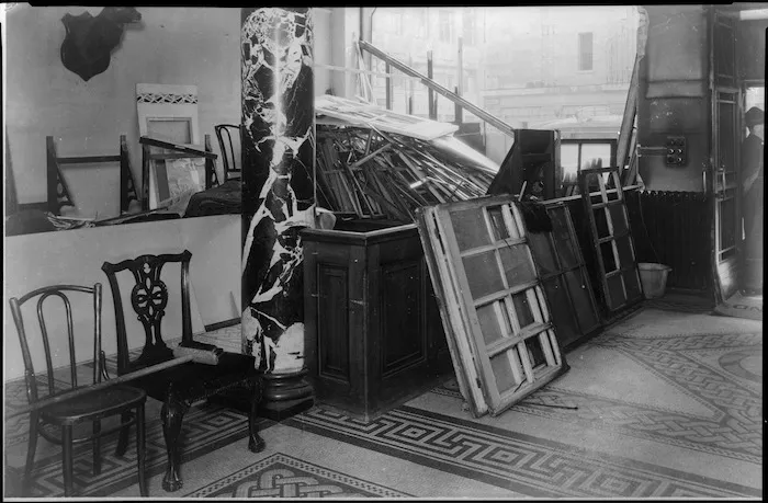 Bomb damage to interior of NZ House, London