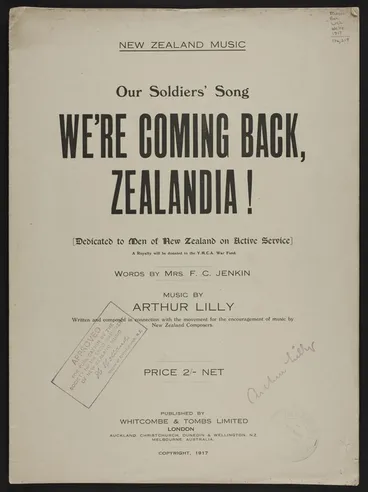 Image: We're coming back, Zealandia! / words by F.C. Jenkin ; music by Arthur Lilly.