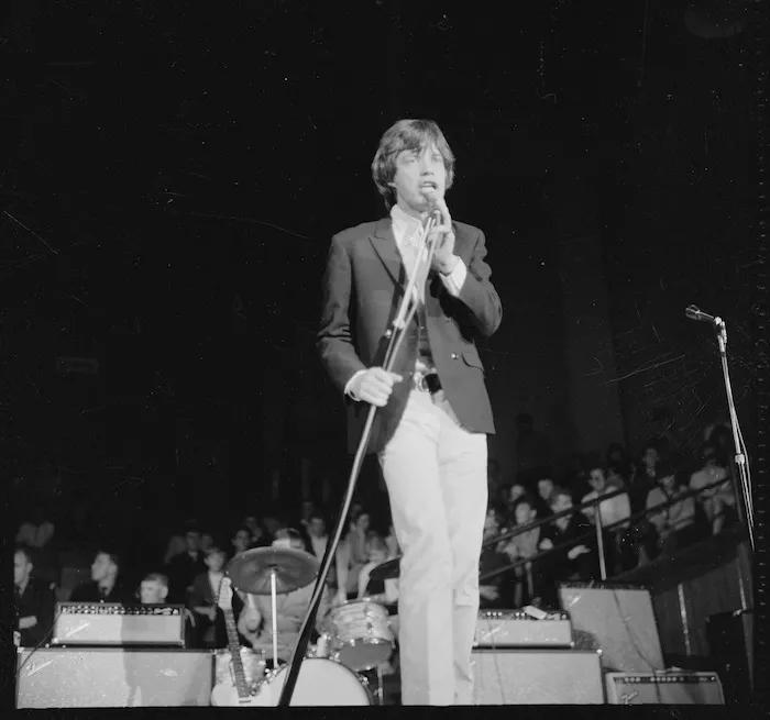 Rolling Stone Mick Jagger on stage at Wellington Town Hall