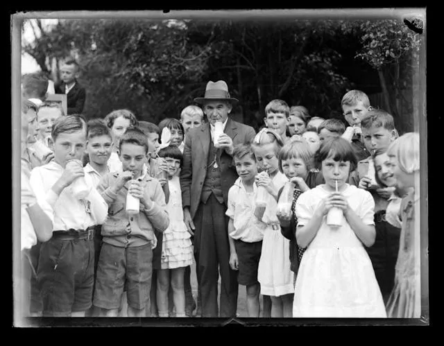 Large group of school children.