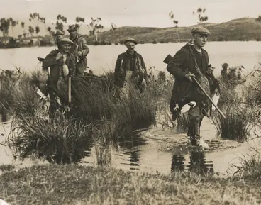 Image: Creator unknown : Photograph of duck shooters, Lake Wairarapa