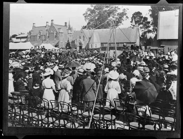 Image: Crowd watching the laying of the foundation stone at School House, Christ's College, Christchurch