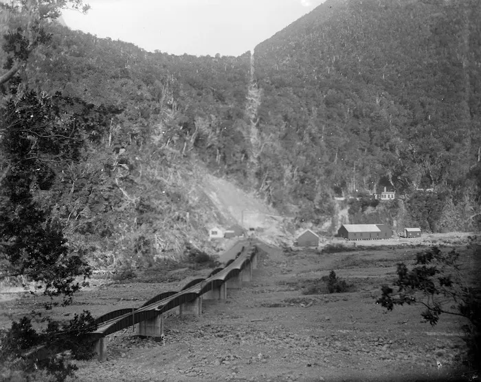 Railway bridge and western portal area of the Otira tunnel