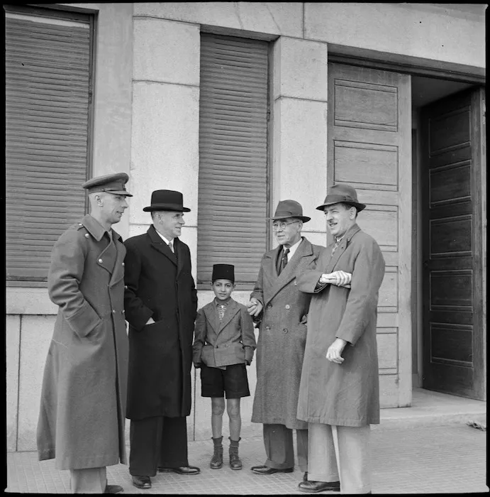 Hon Frederick Jones, Major Pankhurst and Mr F M Sherwood at the Port Said Airport, Egypt - Photograph taken by S Wemyss