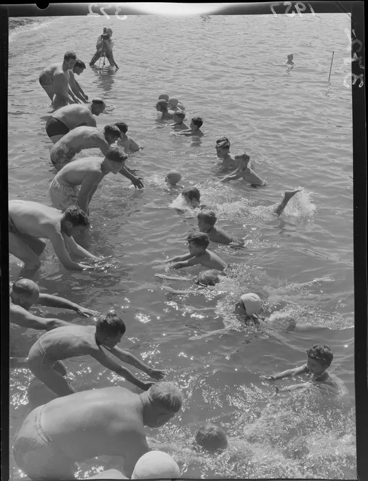 Children learning to swim at Evans Bay, Wellington