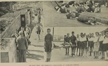 Image: Air raid drill and emergency precautions at Auckland schools