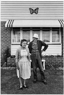 Alf and May Coppell with Butterfly on House, Mt Eden, Auckland