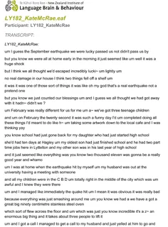 Transcript of Kate McRae's earthquake story