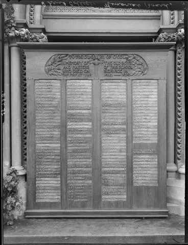 Image: World War I roll of honour board, listing those associated with Christ's College, Christchurch