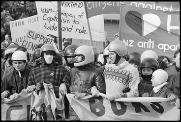 Image: Protesters in Hamilton during a demonstration against the 1981 Springbok tour - Photograph taken by Phil Reid