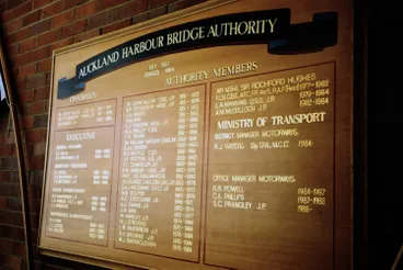 Image: Auckland Harbour Bridge Authority plaque.