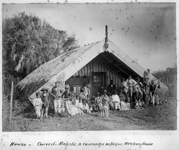 Image: Group outside the meeting house at Maketu Pa, Bay of Plenty