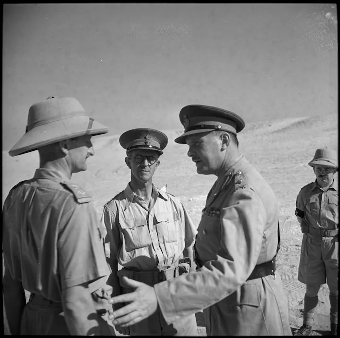 Maj Gen Freyberg greeted on arrival by Lt Col C Shuttleworth and Brig H E Barrowclough, Egypt