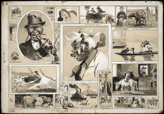 Lloyd, Trevor 1863-1937 :[A visit to the Auckland Society of Arts exhibition by our comic artist. July 1905]