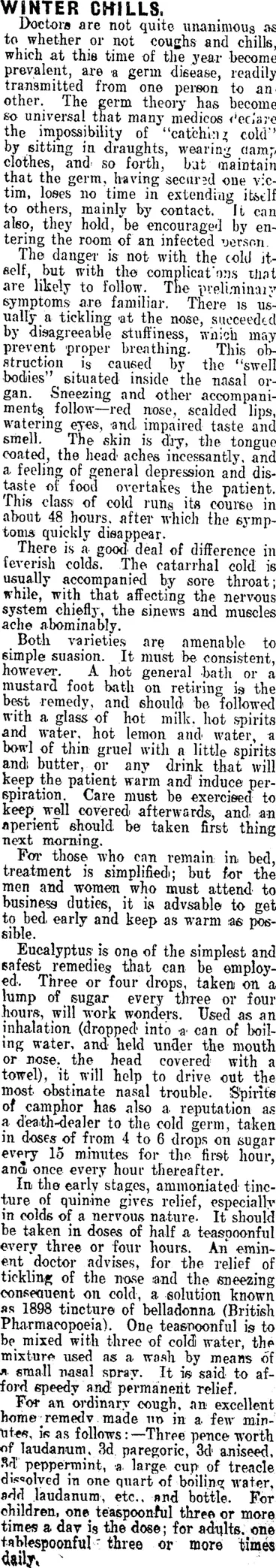 Image: WINTER CHILLS. (Clutha Leader 16-7-1915)