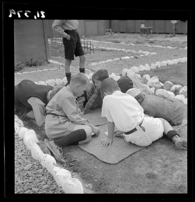 Boys playing a game at a Polish refugee camp, Pahiatua