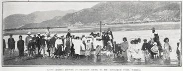 Image: NATIVE CHILDREN ARRIVING AT WHANGAPE SCHOOL BY THE ROTOKAKAHO FERRY, HOKIANGA