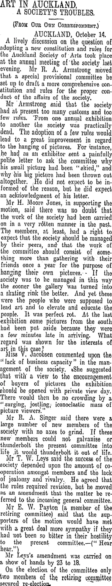 Image: ART IN AUCKLAND. (Otago Daily Times 15-10-1910)