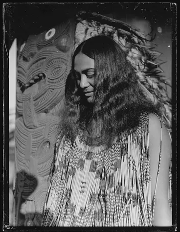 Image: Portrait of Matarita Smallman (nee Pitiroi) dressed in a kahu huruhuru