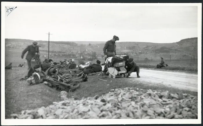 World War, 1939-1945. Allied prisoners-of-war at rest during forced march in Germany