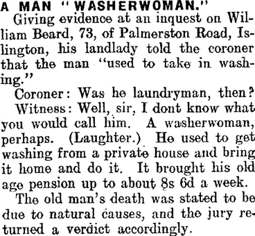 Image: A MAN "WASHERWOMAN." (Mataura Ensign 12-1-1912)