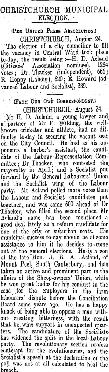 Image: CHRISTCHURCH MUNICIPAL ELECTION. (Otago Daily Times 25-8-1911)