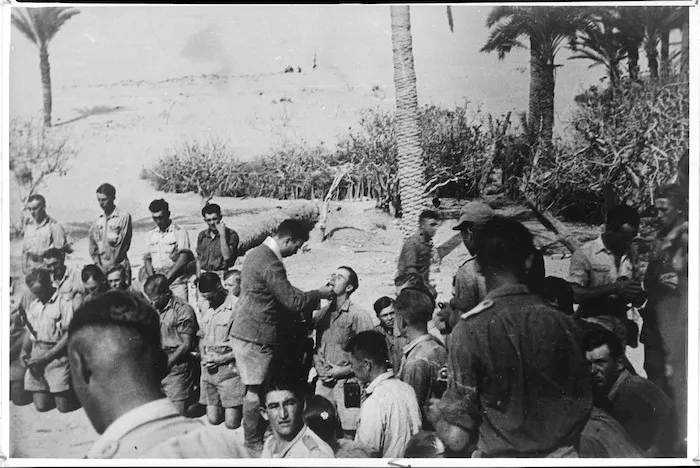 Captured film showing German padre taking service in the desert at Sidi Barrani, World War II