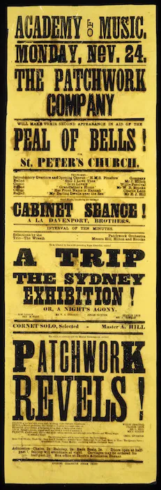 Poster advertising a second perfomance by Patchwork Company at the Academy of Music