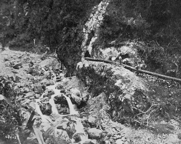 Image: At Holt's Creek: the pipes at Otira used for water power