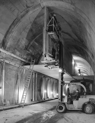 Image: Fletcher Holdings Ltd - Thorn Products Ltd: 1963 Christchurch-Lyttelton Road Tunnel - two men at work