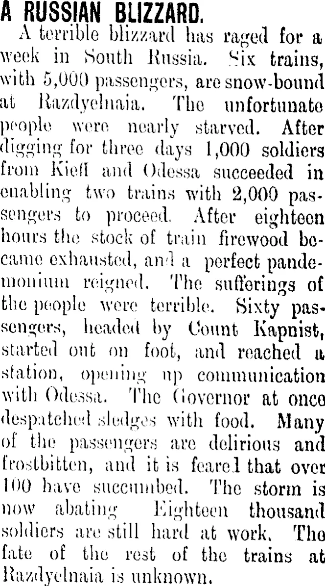 A RUSSIAN BLIZZARD. (Clutha Leader 18-1-1901)
