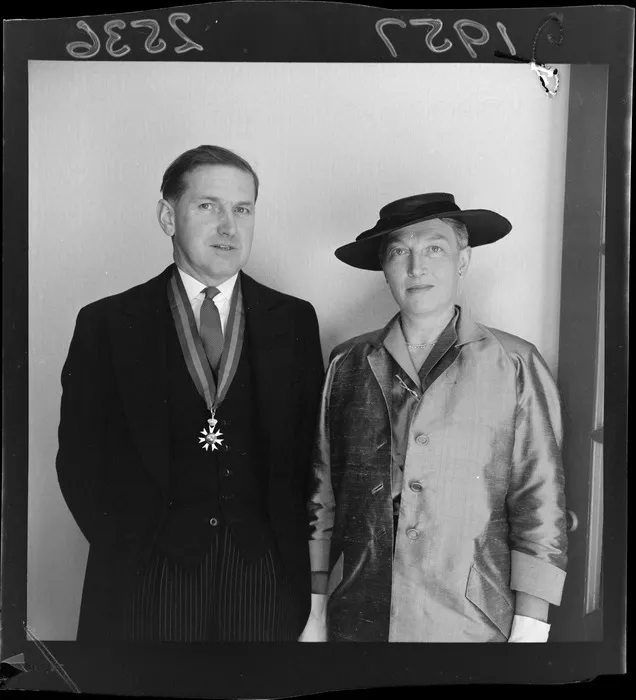 Mr Alister McIntosh CMG (Companion of the Order of Saint Michael and Saint George) [with his wife?]