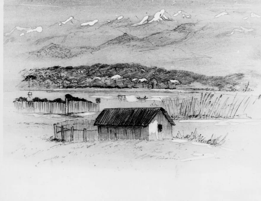 Horowhenua, lake & ranges (Hadfield sketch)