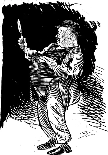 Image: THE WAR BURDEN OF THE BACHELOR. Old Rimu the bachelor ,���A white feather I whatfor ? (Observer, 12 June 1915)