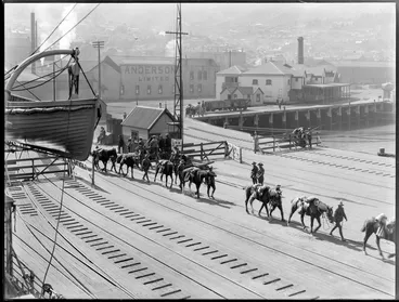 Image: World War I departures, with soldiers walking the horses to board the ship, [Lyttelton]
