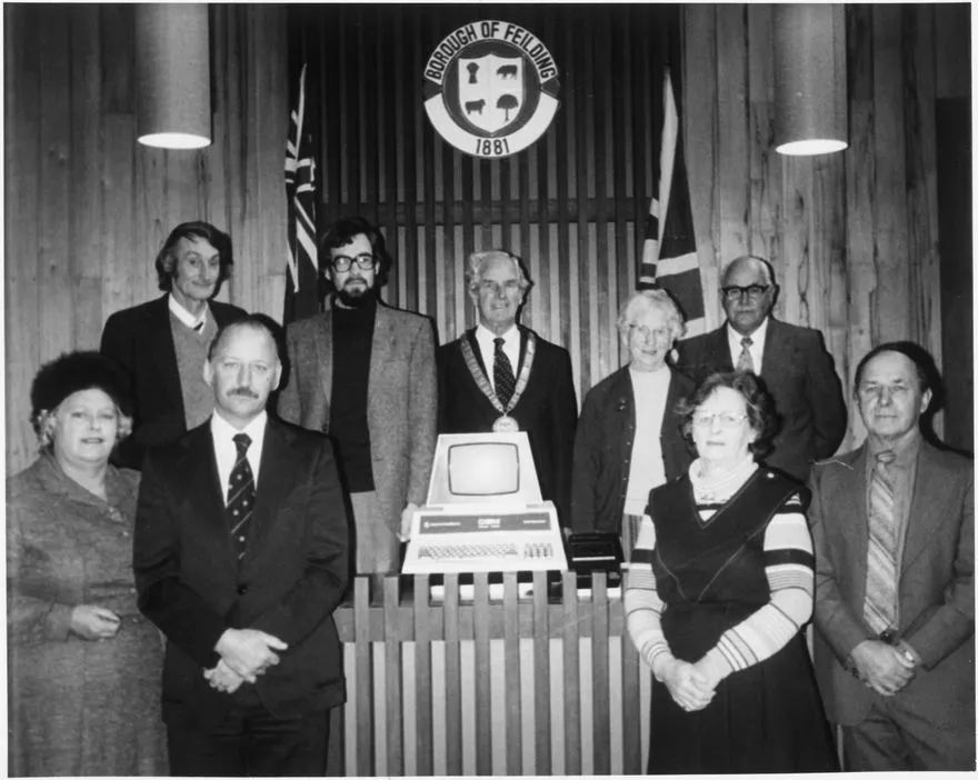 Presentation of Computer to Feilding Library, c. 1981
