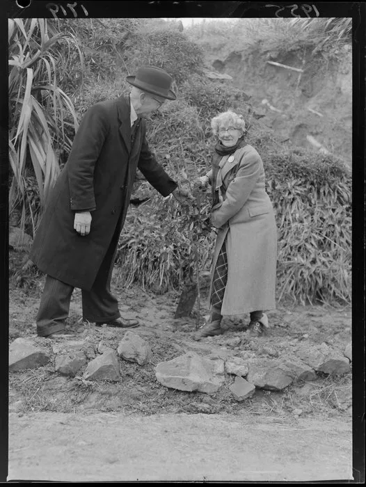Mrs L Jackson with Mr H Mc Gill on Arbor Day