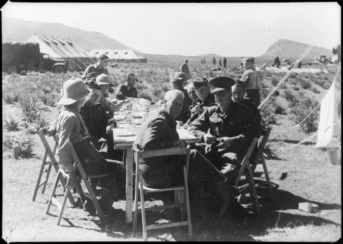 Officers mess outdoors at 1 NZ General Hospital, Greece