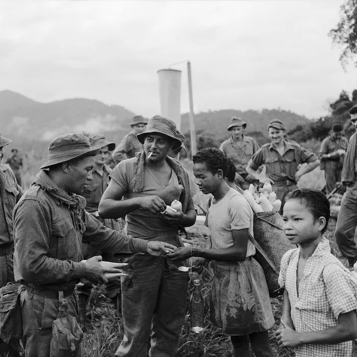 New Zealand soldiers buying corn