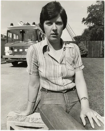Image: Jenny Dillard outside Spreydon Fire Station