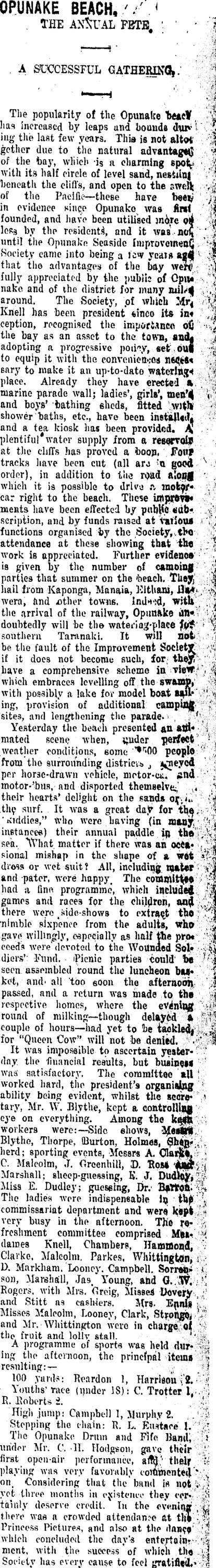 OPUNAKE BEACH. (Taranaki Daily News 20-1-1916)