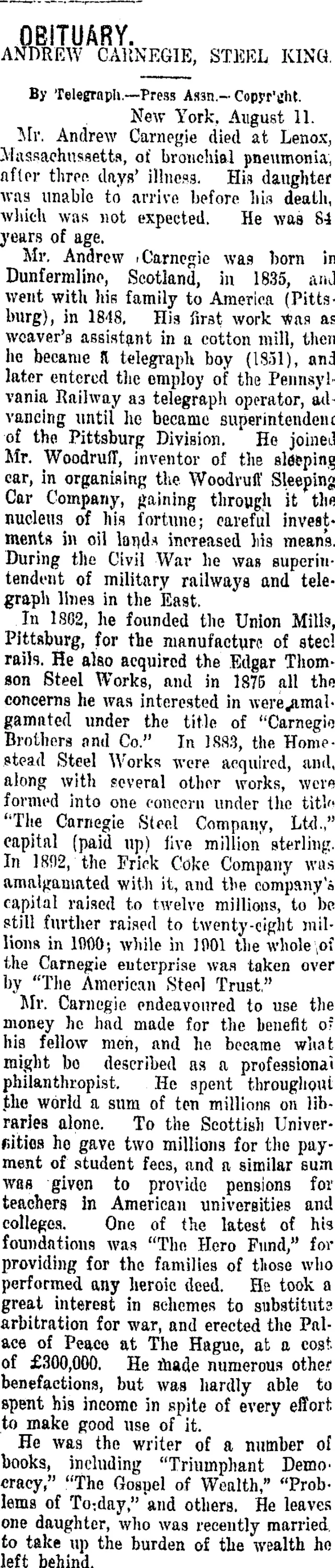 OBITUARY. (Taranaki Daily News 13-8-1919)