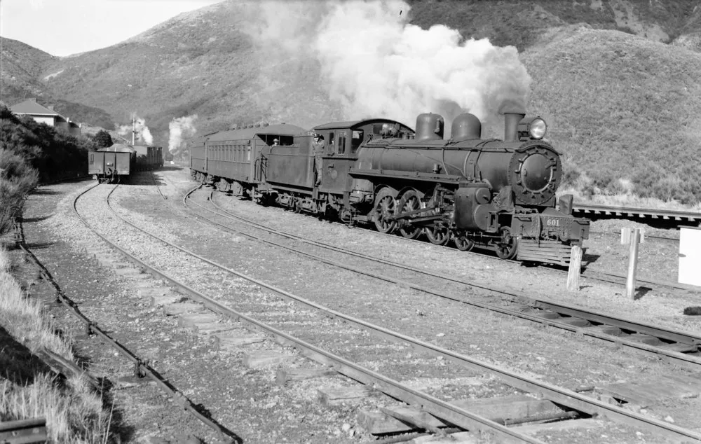 A-class 4-6-2 locomotive No. 601; leaving Summit with special train - 1953.