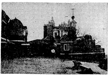 Image: The Royal Observatory at Greenwich Park which has been bombed. The meridian line is along the" path to the right. Instruments which set the time for the world were damaged. (Evening Post, 07 December 1940)
